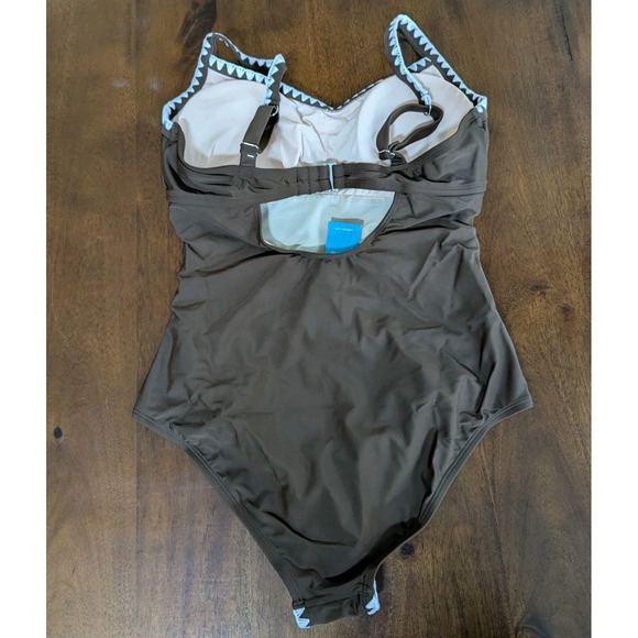 Cupshe Ruched Front One Piece Swimsuit Brown NEW Boho Beachy Size 0X Women's 14 - Picture 4 of 9